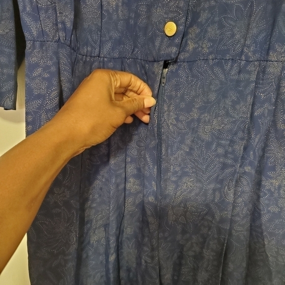 80s Vintage S.L Fashions Jumpsuit Floral Print Blue and Beige Size 10 - Picture 6 of 8